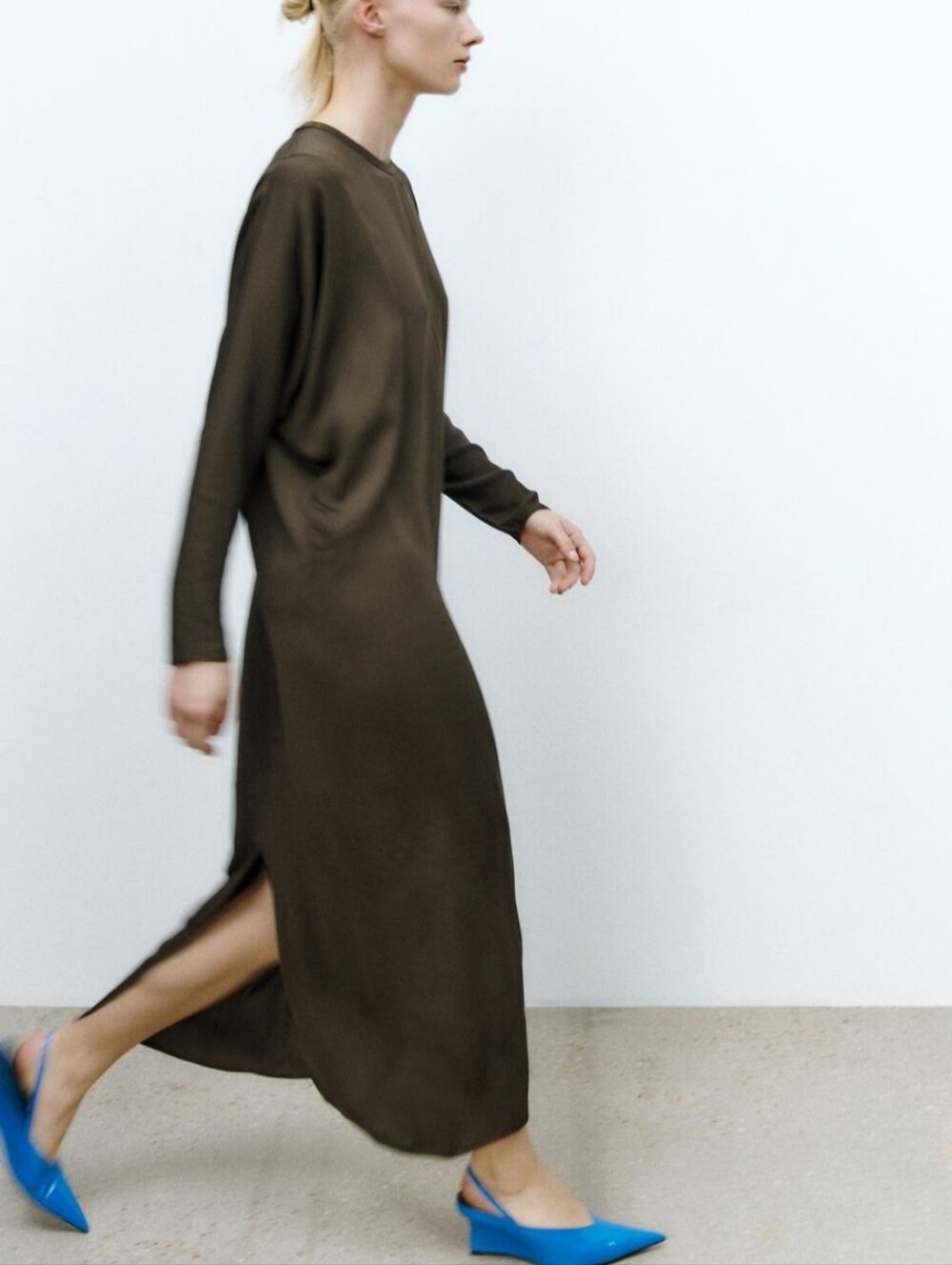 Minimalist Long Sleeve Maxi Dress Zara Dark Olive